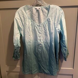 EUC J.Jill Greenish Blue Ombré Peasant Style Top Sz M;  3/4 Quarter Sleeves